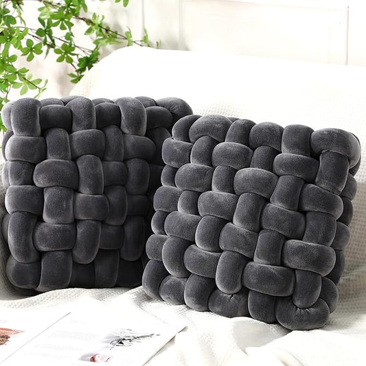 Wenqik 2 Pcs Knot Pillows Square Knotted Plush Throws Soft Accent Pillows by Wenqik