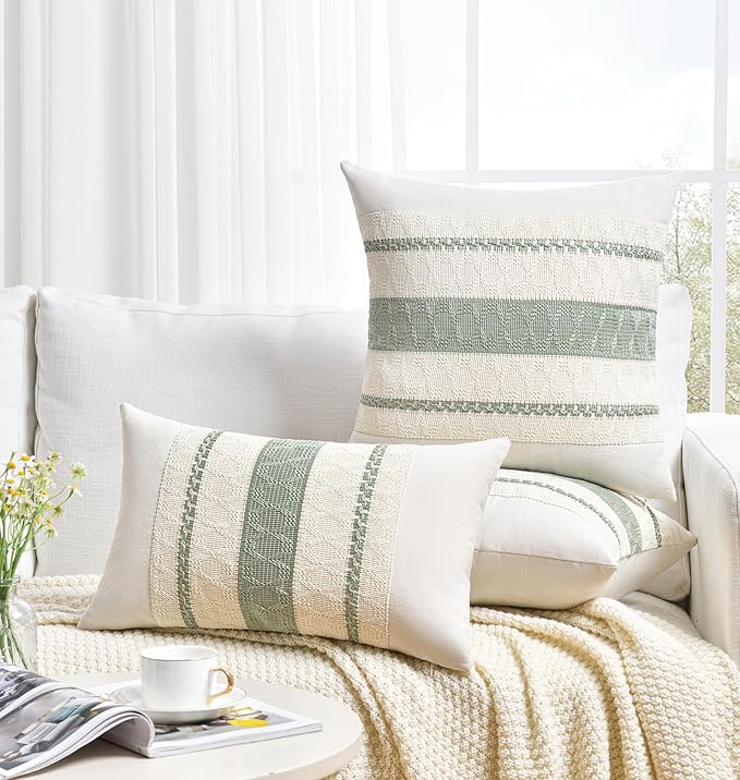 Fancy Homi Set of 2 Sage Green Boho Decorative Throw Pillow Covers 20x20 Inch - Image 6