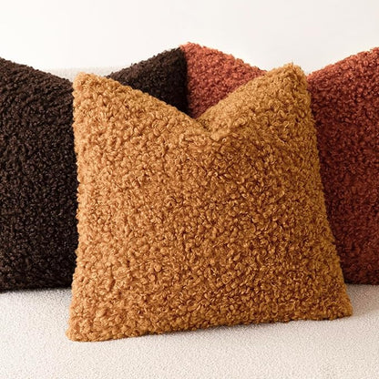 Foindtower 2 Pieces 20x20 Inch Orange, Faux Fur Throw Pillow Cover Accent - Image 4