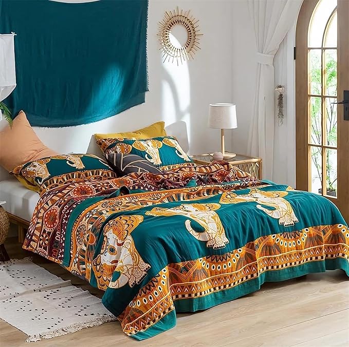 100% Cotton Boho Throw Blanket 80''x90'' Muslin Throw - Image 2