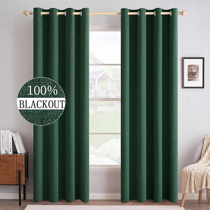 MIULEE Linen Curtains for Bedroom 100% Blackout Thermal Insulated Emerald Green by MIULEE