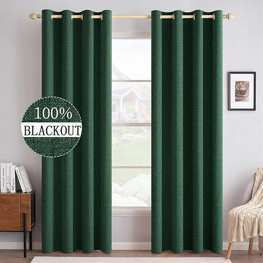 MIULEE Linen Curtains for Bedroom 100% Blackout Thermal Insulated Emerald Green by MIULEE