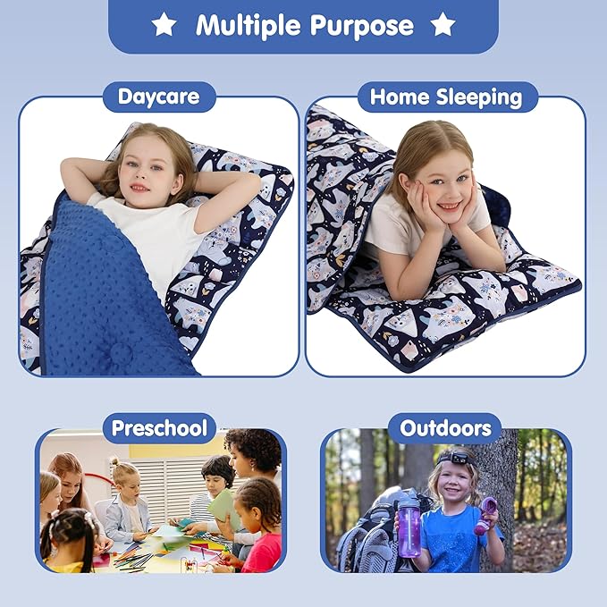 Viviland Toddler Kid Nap Mat for Preschool, Girls Deep Blue Bear Slumber Bag - Image 7