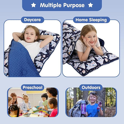 Viviland Toddler Kid Nap Mat for Preschool, Girls Deep Blue Bear Slumber Bag - Image 7