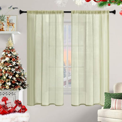 Sheer Curtains 63 Inches Long 2 Panels, Rod Pocket Short Curtain - Image 9