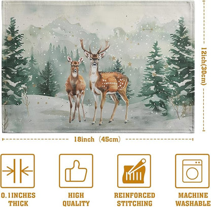 Christmas Watercolor Deer Trees Snowflakes Placemats Set of 4 Winter Rustic - Image 4