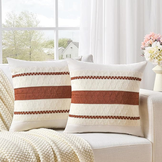 Fancy Homi Set of 2 Rust Boho Decorative Throw Pillow Covers 18x18 Inch by Fancy+Homi