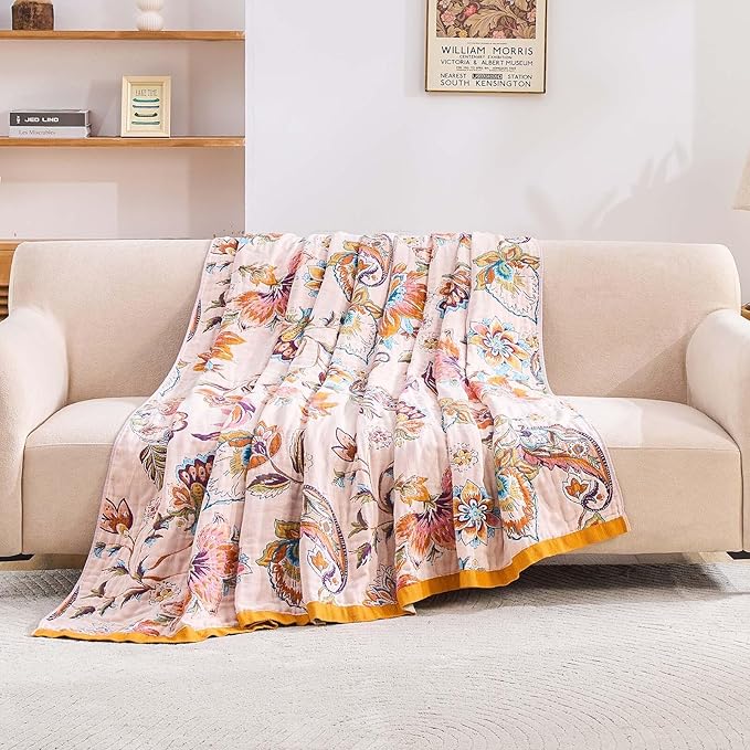 Boho Throw Blanket for Bed, 100% Cotton Soft Rustic Quilt Fall Blanket - Image 3