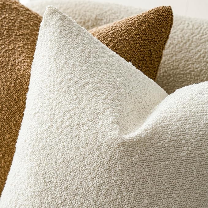 Foindtower Textured Boucle Throw Pillow Covers Accent Solid Pillow Cases Cozy - Image 4