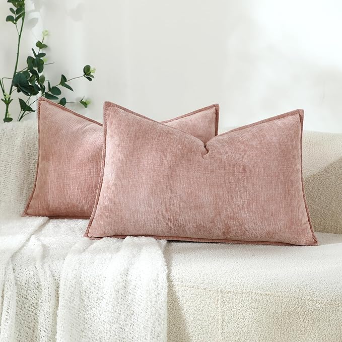 Stellhome Set of 2 Pink Decorative Pillow Covers Super Soft TextureLumbar by Stellhome