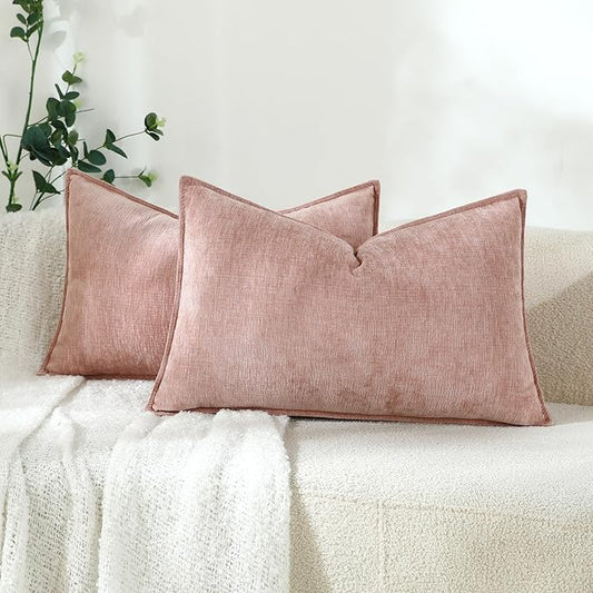 Stellhome Set of 2 Pink Decorative Pillow Covers Super Soft TextureLumbar by Stellhome