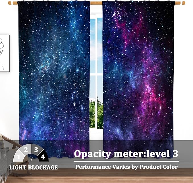 Renaiss 42 x 108 Inch Universe Galaxy Tier Curtains - Image 3