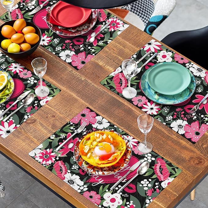 Happy Valentine's Day Placemats Set of 4 Valentine Flowers Love Heart Place - Image 7