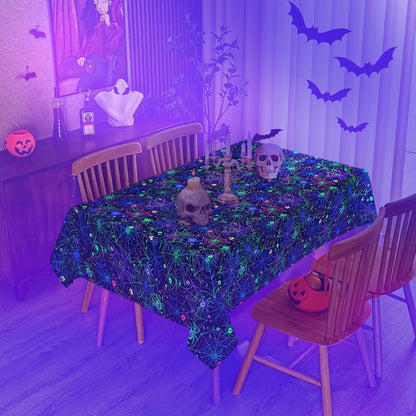 FRAMICS Halloween Tablecloth, Blacklight Table Cloth, Black Spider Web Table Cloth, UV Reactive Table Cover, Waterproof for Halloween Party Kitchen Dining Room Holiday Decor, Rectangle, 60x120 Inch