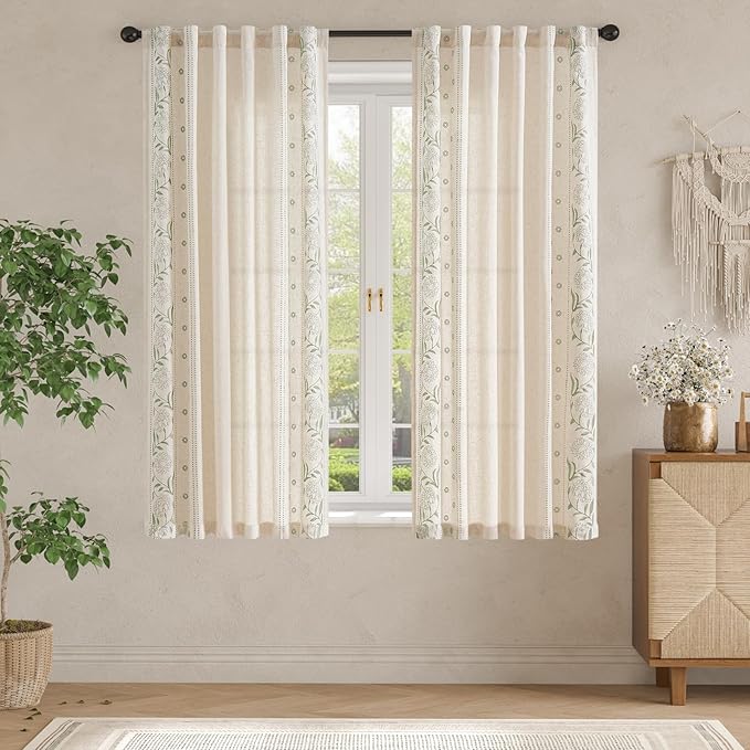 jinchan Winslow Linen Curtains for Bedroom 63 Inches Length Embroidered - Image 3