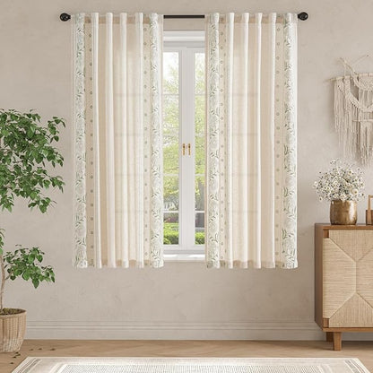 jinchan Winslow Linen Curtains for Bedroom 63 Inches Length Embroidered - Image 3