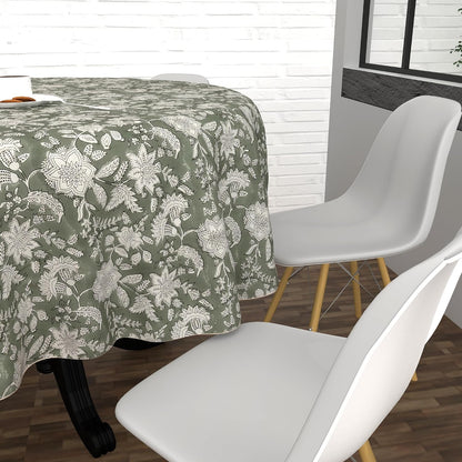 FYNITE Forest Frost Tablecloth | 72" Inches Round | 100% Cotton | Hand Block Print | Washable | Farmhouse & Fall Decor | Table Cover for Halloween | Thanksgiving | Christmas | Wedding | Parties