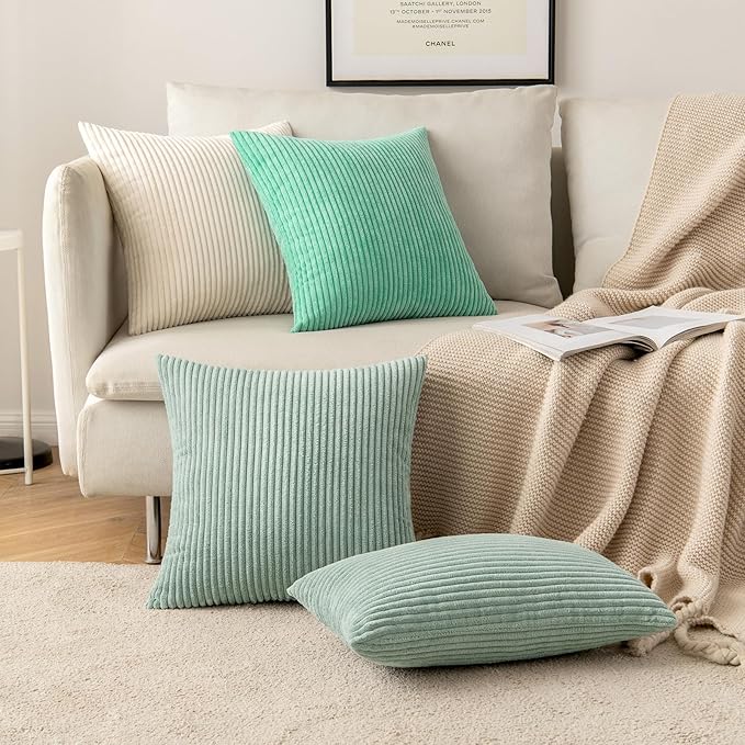 MIULEE Pack of 2 Corduroy Pillow Covers Super Soft Throw Pillow Covers Striped - Image 5
