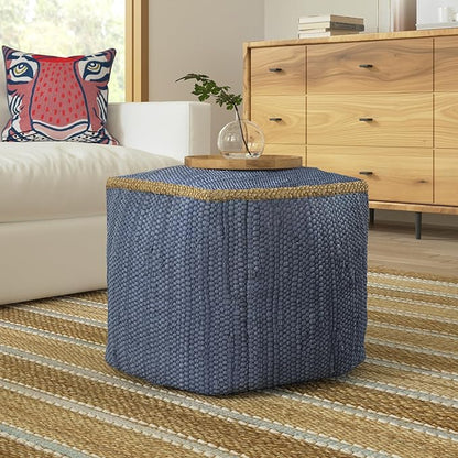LR Home Indigo Bordered Transitional Hand-Loomed Cotton Pouf by L.+R.+Resources%2C+Inc.