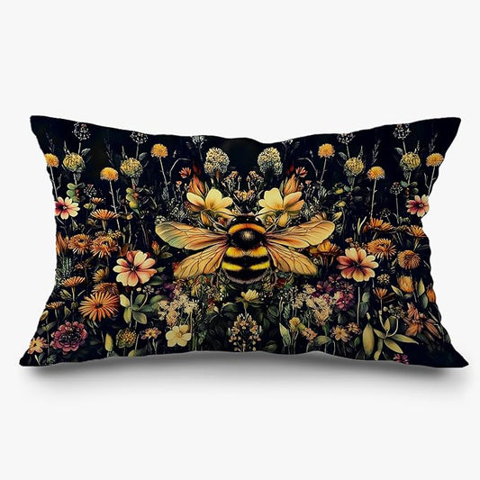 Vintage Moody Floral Bumblebee Pillow Covers 12x20, Dark Academia Room Decor by Exqcom
