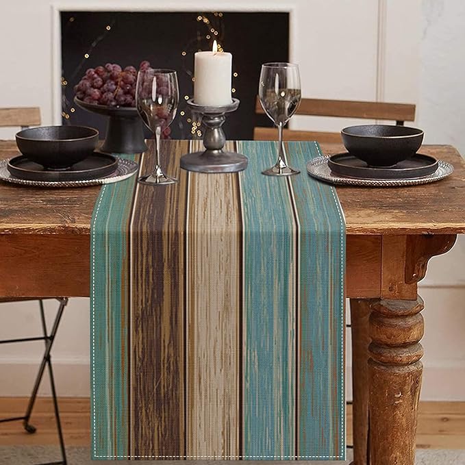 Emvency Farmhouse Table Runner, Vintage Green and Brown Art Painting by Emvency