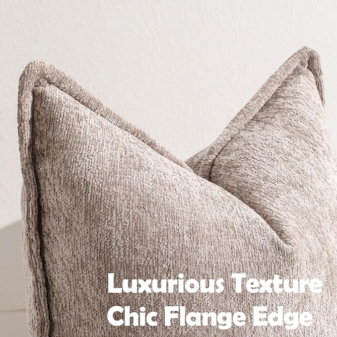 Pack of 2 Khaki Decorative Throw Pillow Covers 18x18 Cozy Soft Chenille Accent - Image 2