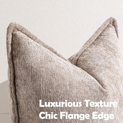 Pack of 2 Khaki Decorative Throw Pillow Covers 18x18 Cozy Soft Chenille Accent - Image 2