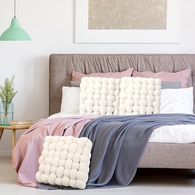 Wenqik 2 Pcs Knot Pillows Square Knotted Plush Throws Soft Accent Pillows - Image 6