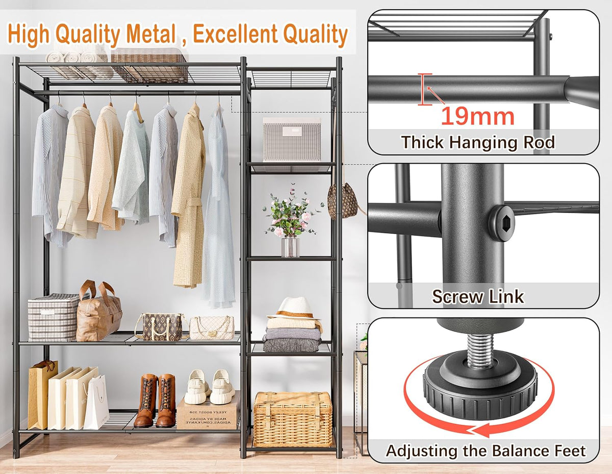 homidec wardrobe closet,portable clothes rack with 4 tiers, side view