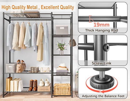 homidec wardrobe closet,portable clothes rack with 4 tiers, side view