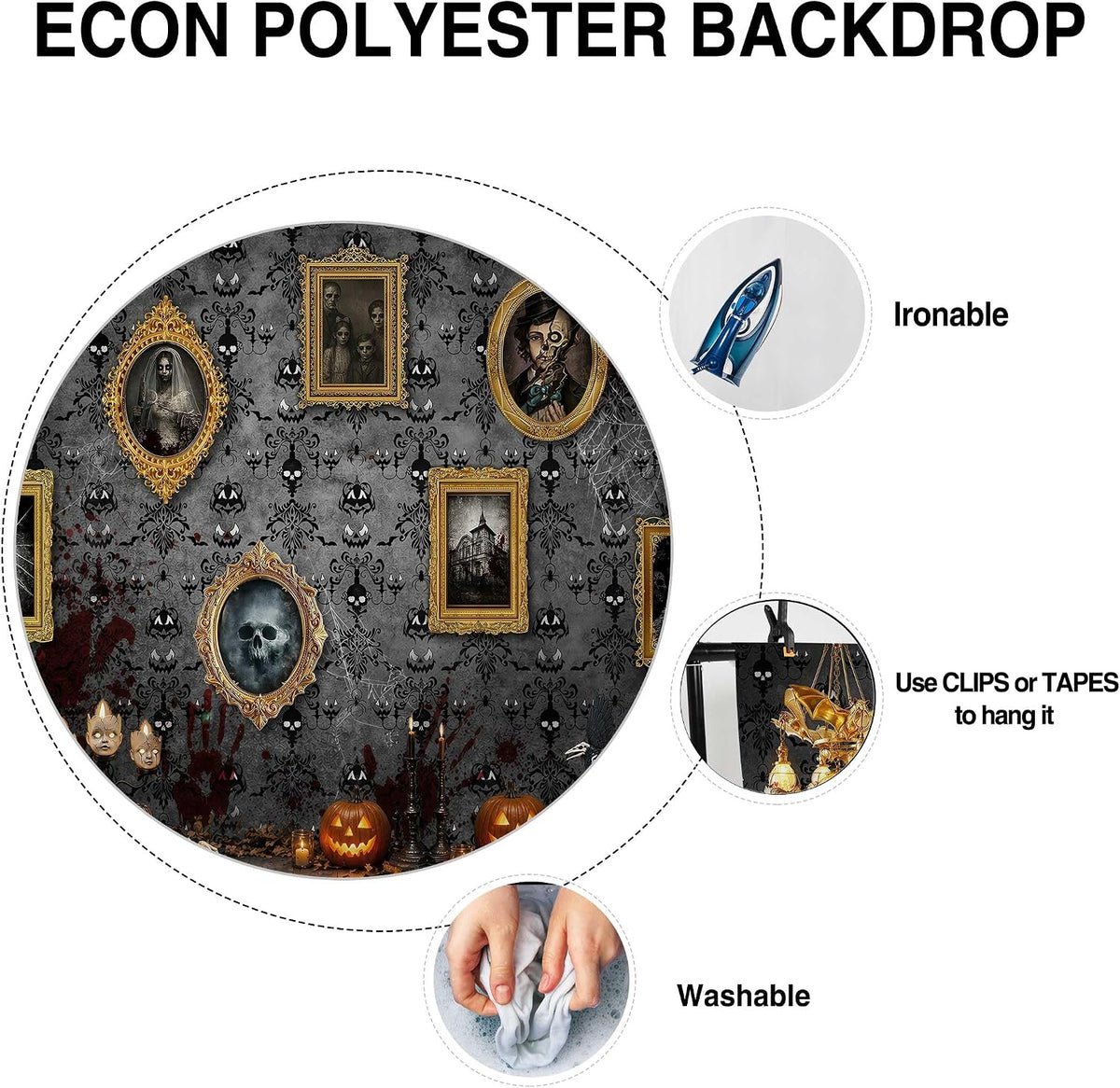 Allenjoy 96" x 72" Halloween Haunted House Photography Backdrop with Photo Booth Props, Party Decorations, Supplies and Favors