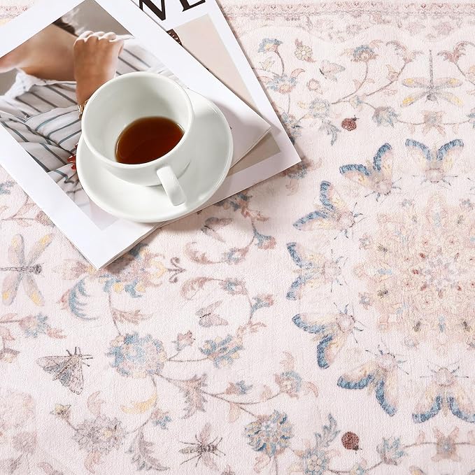 Moynesa Washable 2x6 Pink Hallway Runner Rug, Cute Girl Floral Print Runner - Image 4