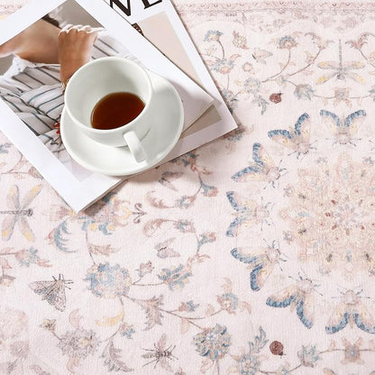 Moynesa Pink Runner Rugs for Long Hallway 2.5x8, Vintage Washable Floral Print - Image 3
