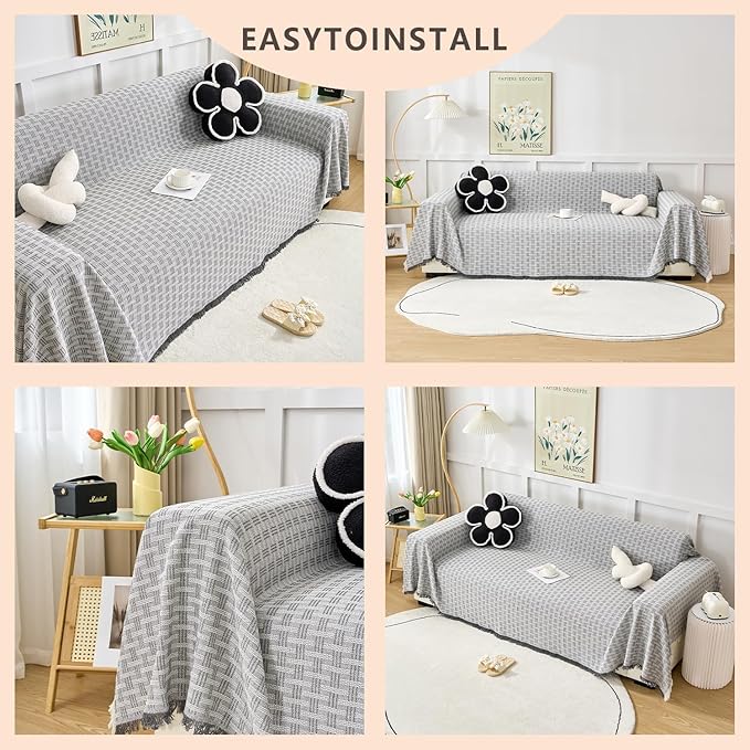 Grey Couch Cover Blanket Cute Geometrical Jacquard Washable Sofa Cover - Image 4