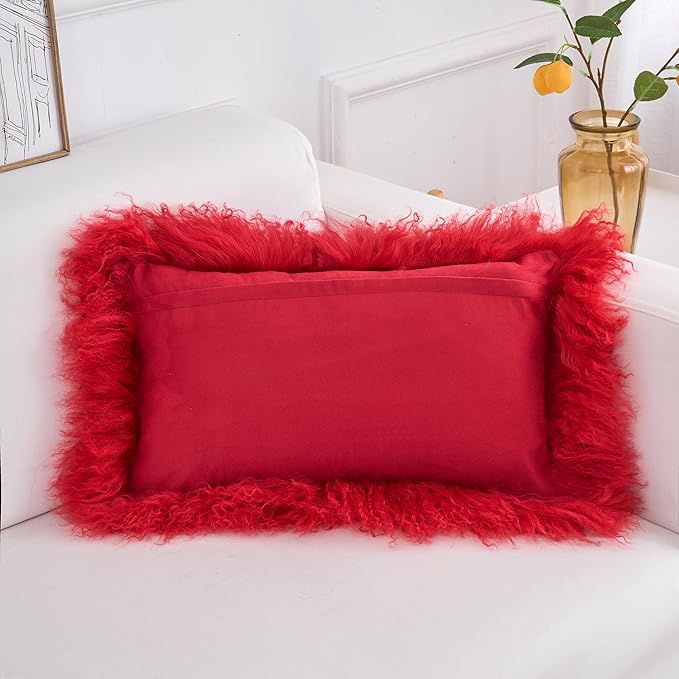 Genuine Mongolian Lamb Fur Pillow Cover – 12"x20" Rectangular Cushion Case – - Image 4