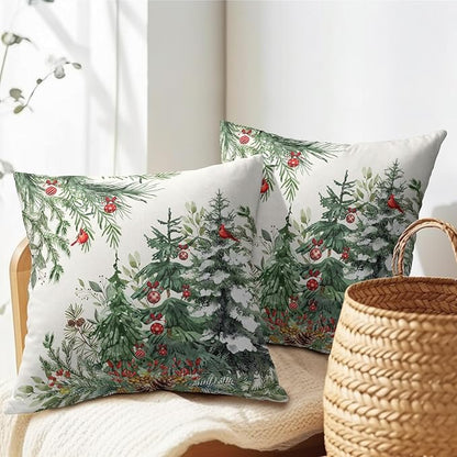 Green Christmas Tree Throw Pillow Covers 22x22 Inch Set of 2 Winter Pine Trees - Image 5