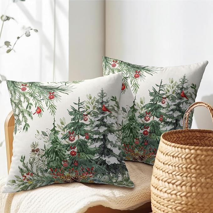 Green Christmas Tree Throw Pillow Covers 24x24 Inch Set of 2 Winter Pine Trees - Image 5