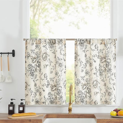 jinchan Linen Kitchen French Floral Tier Curtains 30 Inch Farmhouse Vintage by JINCHAN