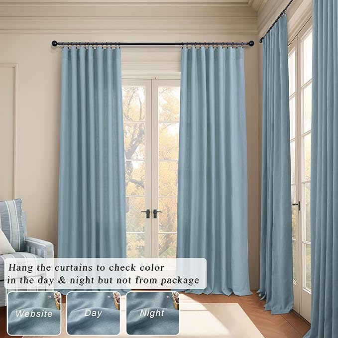 Blue Curtains 108 Inches Long For Living Room Dining 2 Panels Set Back Tab - Image 6