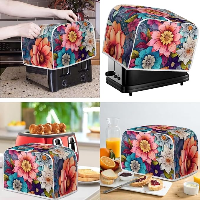 Boho Bright Blossom Flower Pattern Appliance Covers Set Washable Kitchen - Image 2
