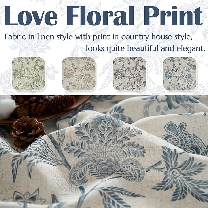 jinchan Floral Linen Tier Curtains 24 Inch Farmhouse Cafe Curtains Rod Pocket - Image 5