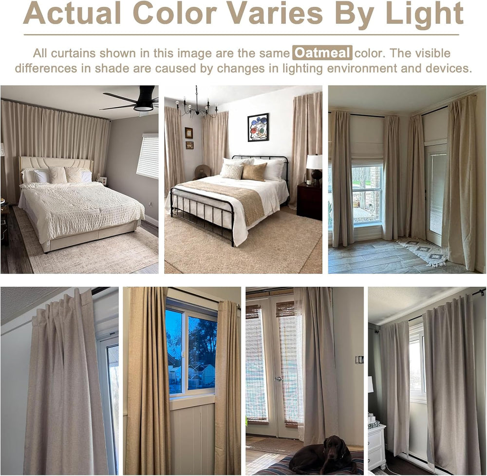 Linen Textured Total Blackout Curtains for Bedroom 102 Inches Long, Oatmeal