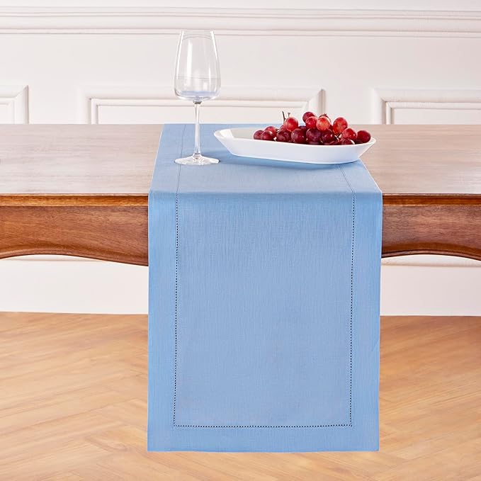 Solino Home Linen Cornflower Blue Table Runner 144 Inches Long by SolinoHome