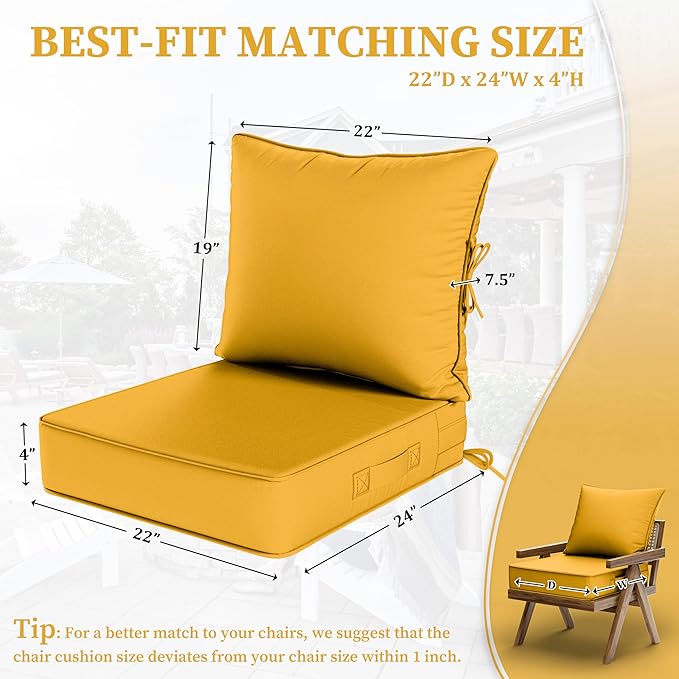 Outdoor Seat Cushion Set 22 L × 24 W × 5 H Inch Waterproof & Fade Resistant - Image 2