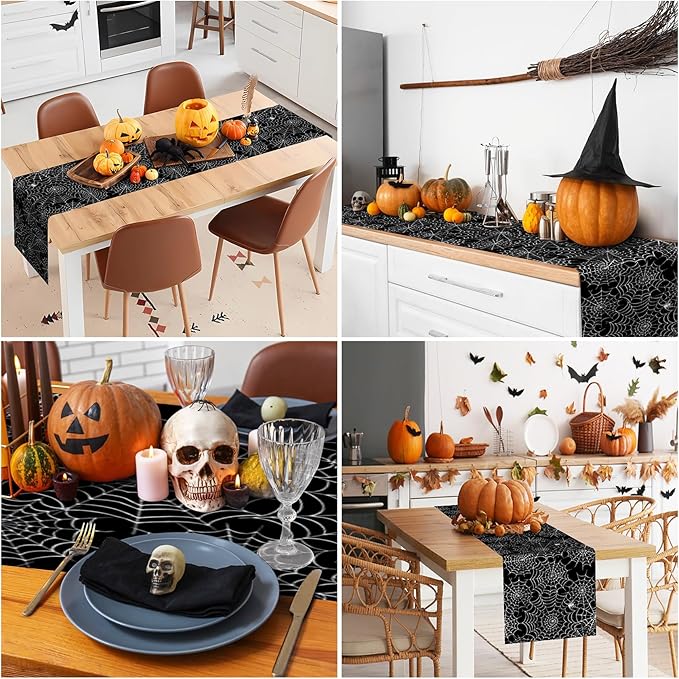 Happy Halloween Table Runner Black Spider Web Seasonal Holidays Indoor Outdoor - Image 5