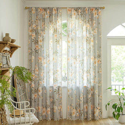 ENJOYBRIDAL Floral Curtains 63 Inch Long Living Room Bedroom Drapes Boho Dining - Image 2