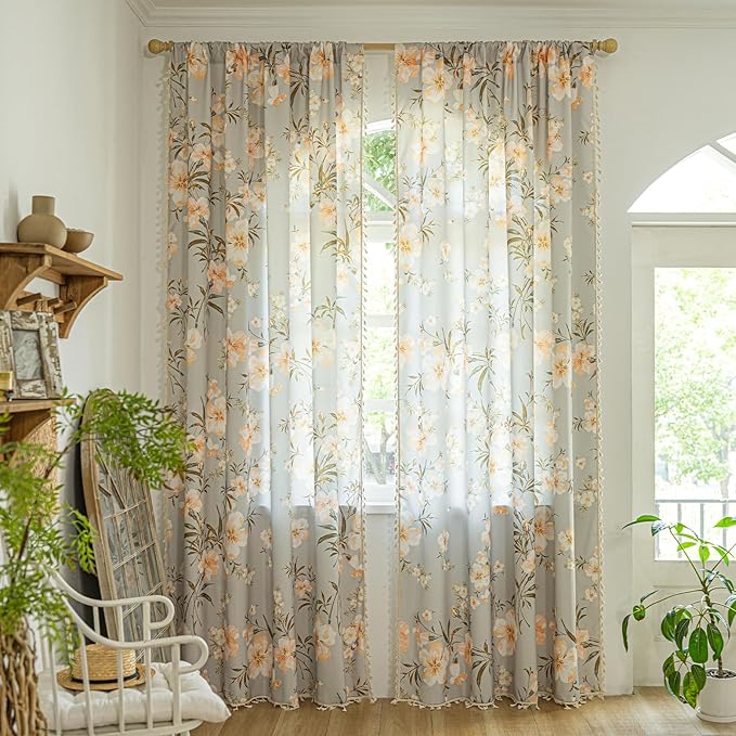 ENJOYBRIDAL Floral Curtains 84 Inch Length Living Room Bedroom Drapes Boho - Image 2