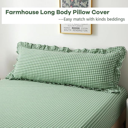 Christmas Green White Plaid Ruffle Gingham Bedding Body Pillow Cover, 100% - Image 3