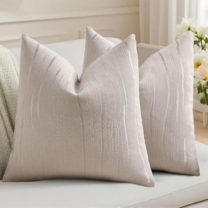 HAUSSY Beige Throw Pillow Covers 26x26 Inch Set of 2, Boho Embossed Striped by HAUSSY