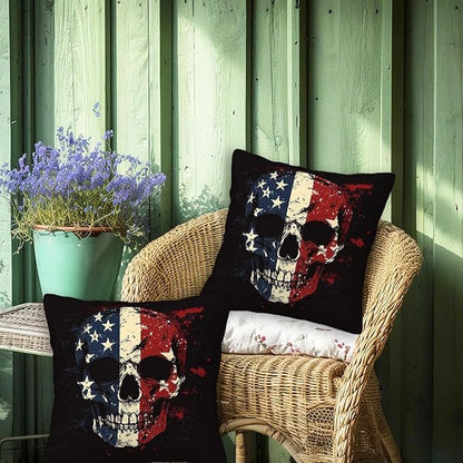 Patriotic Skull Throw Pillow Covers 18x18 Set of 2 | Decorative Cushion Cases - Image 4